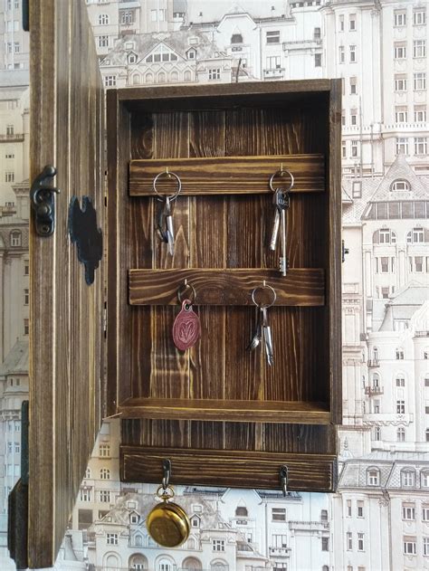 vintage metal box with key|wall mounted wooden key box.